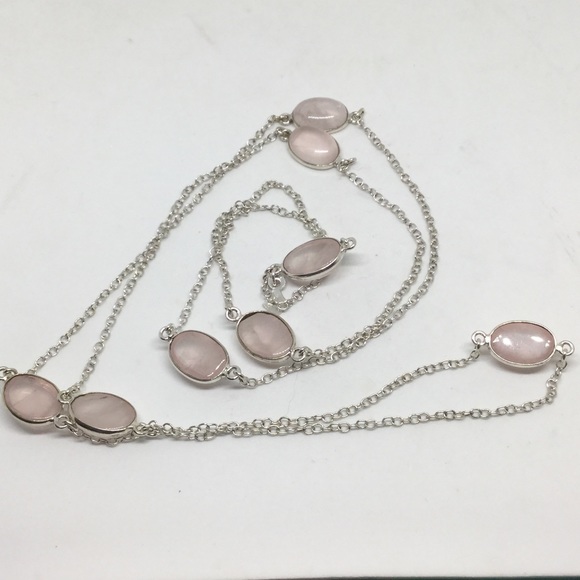 Handmade Jewelry - Long Rose Quartz Silver Necklace Handmade Jewelry - Long Rose Quartz Silver Necklace